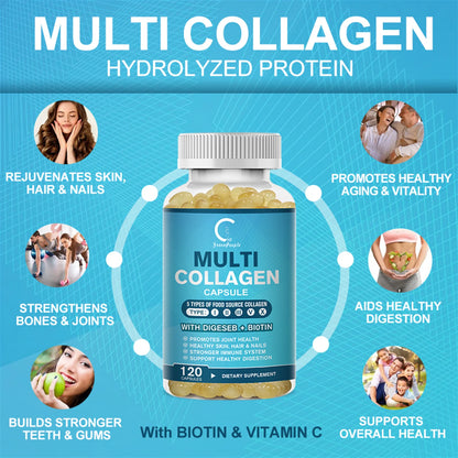 Multi-Collagen Capsules 5000Mg for Joints Hair Skin and Nails Healthy, 240 Capsules