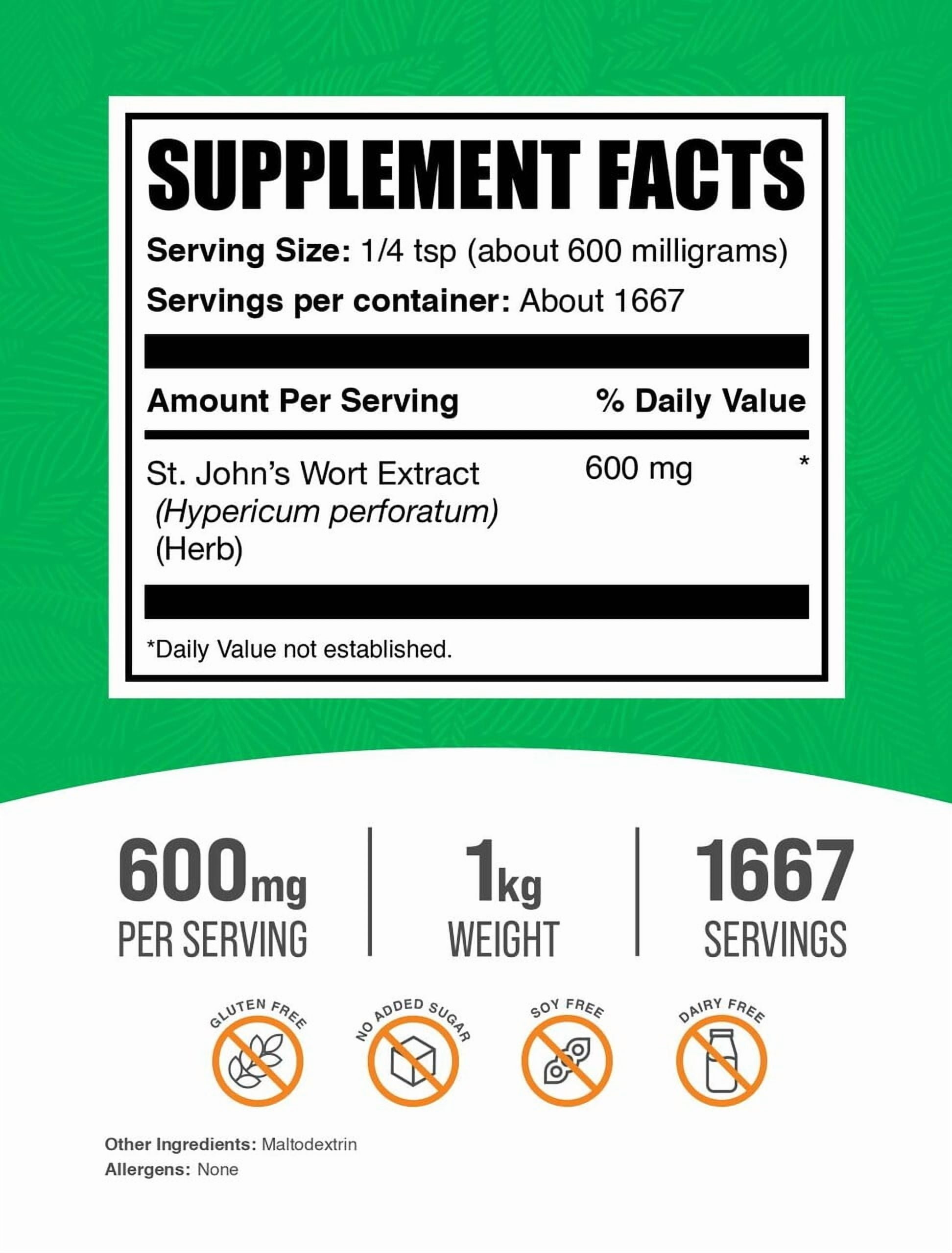 Bulksupplements St. John'S Wort Extract Powder - 600Mg per Serving - 1 Kilogram (2.2 Lbs) - 1667 Servings