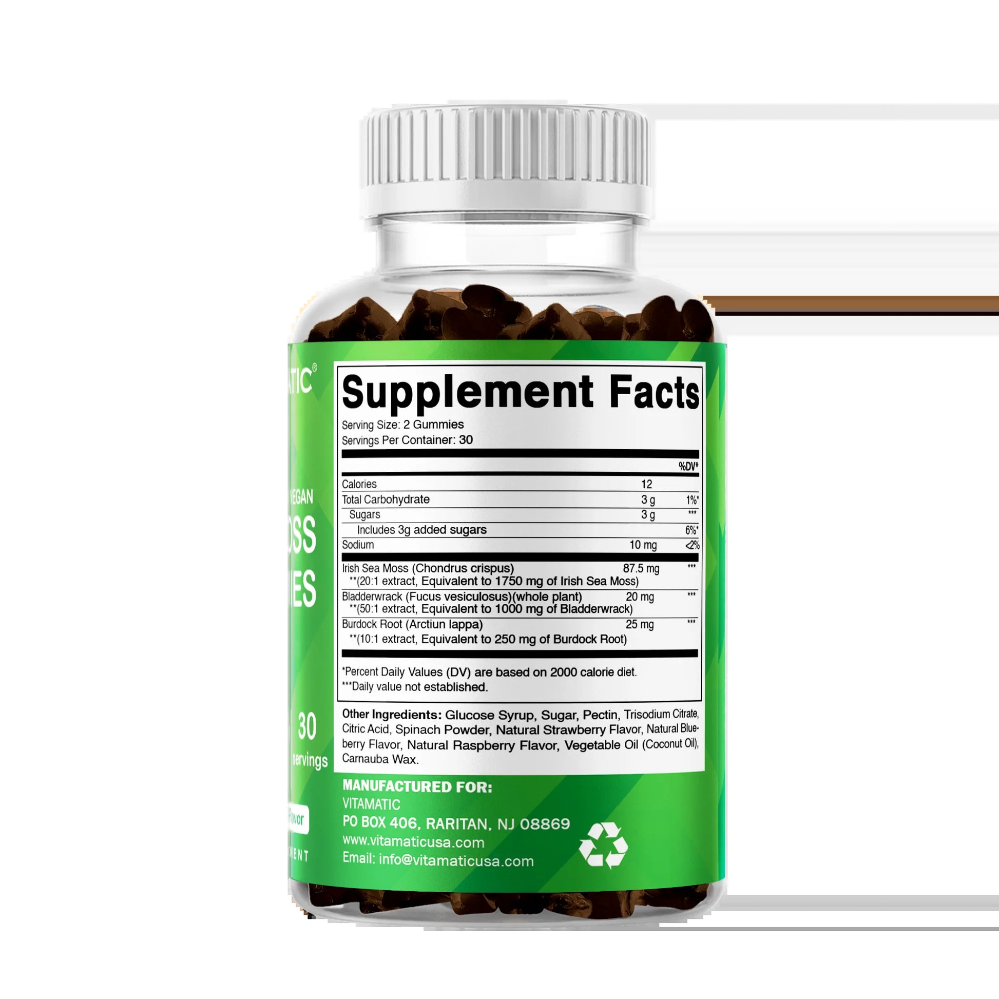 Irish Sea Moss Gummies - 3000 Mg - 60 Vegan Gummies - Made with Bladderwrack & Burdock Root - Seamoss Supplement for Thyroid, Energy, Immune Support