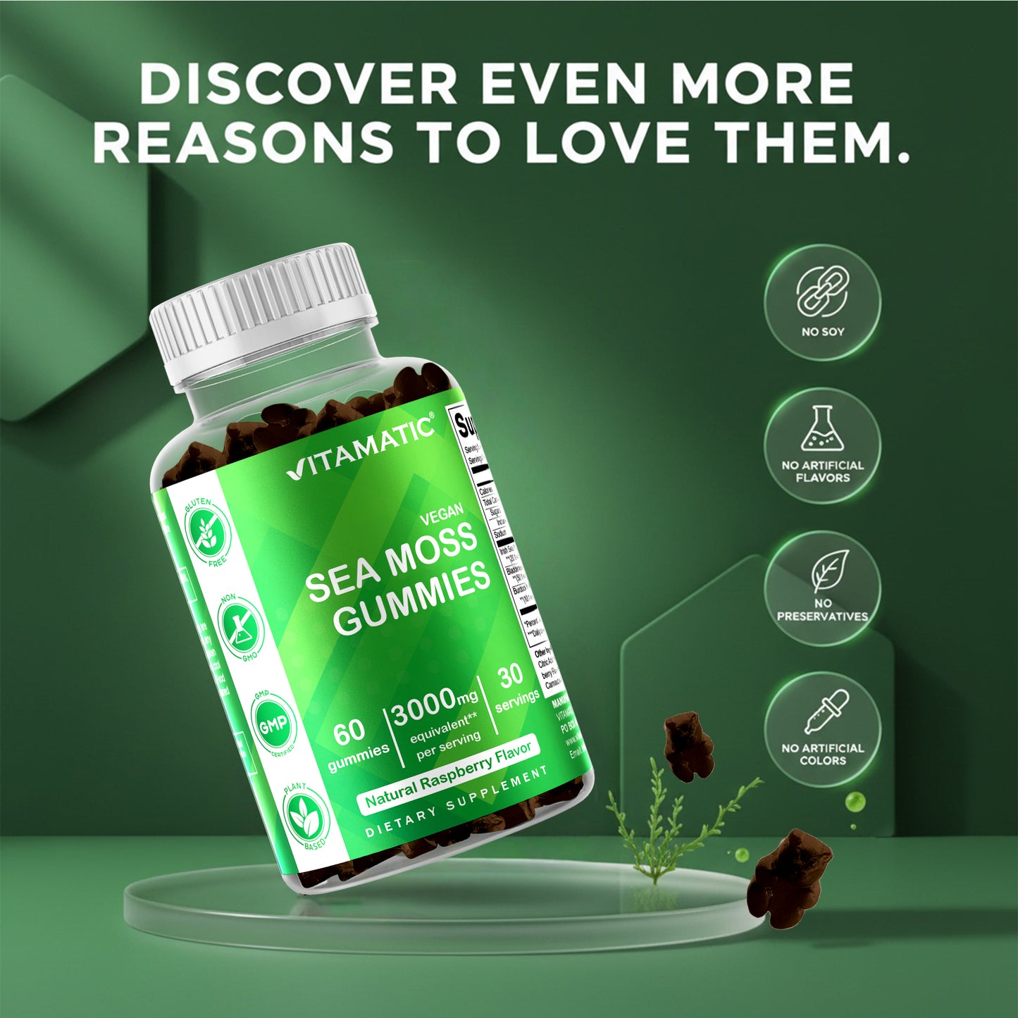 Irish Sea Moss Gummies - 3000 Mg - 60 Vegan Gummies - Made with Bladderwrack & Burdock Root - Seamoss Supplement for Thyroid, Energy, Immune Support