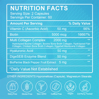 Multi-Collagen Capsules 5000Mg for Joints Hair Skin and Nails Healthy, 240 Capsules